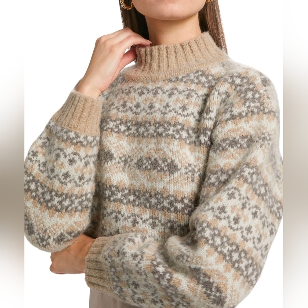 DH New York Size XS Lou Blended Wool Nylon & Alpaca Cropped Sweater Tan & Gray